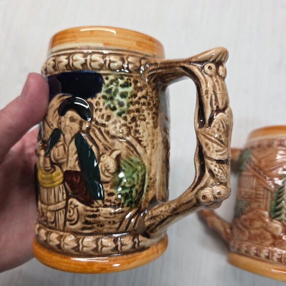 Vintage German Style Beer Stein Men Drinking Small Porcelain Mugs Set of 2 - Picture 5 of 8